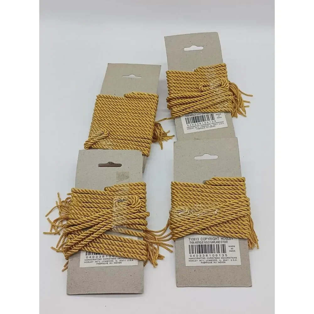 Set Lot of 4 Gold Colored Tassels 9 Foot Cord Home Trims Hosley Decorative Craft